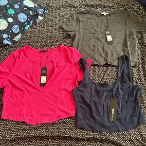 Fashion Nova Pink and Navy Crop Tops Set